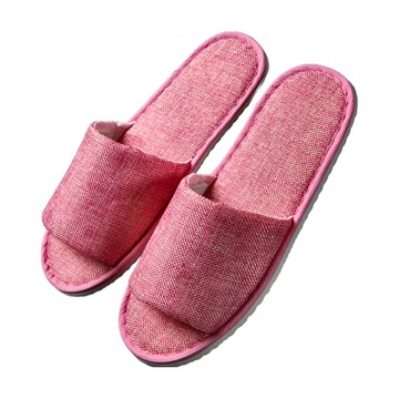 ROYALLIN 蘿林嚴選 亞麻款拖鞋 開口 防滑 加厚 (粉紅色)  28 x 11cm  1雙