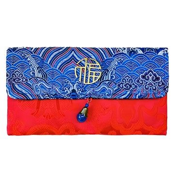 財神福氣鴻運錢袋組 手工織錦緞  好運藍  1組