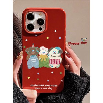 后勤高端&酒紅萌系油畫小熊新款個性適用于iphone16 pro max手機殼蘋果15/14/13/12硅膠防摔全包創意軟殼簡約