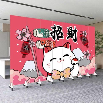 招財進寶屏風隔斷客廳遮擋辦公室屏招財貓新款移動折疊木質/屏風/擋風屏/隔斷屏/遮擋屏/折疊屏/玄關屏風/客廳屏風