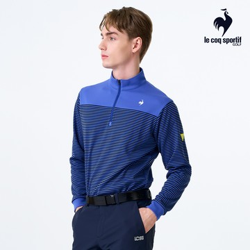 【LE COQ SPORTIF GOLF公雞高爾夫】男款藍色半拉鍊襯衫保暖舒適時尚立領長袖上衣 QGW2J181
