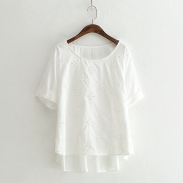 現貨+預購 短袖T恤純色上衣-鏤空繡花清新簡約女打底衫73sy33【獨家進口】【米蘭精品】