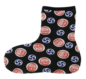 日本 Poka 保暖襪-黑色福神 裏起毛 襪套 室內拖鞋 防滑鞋底 襪子 長襪 地板襪 柔軟保暖＊夏日微風＊