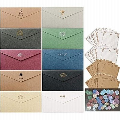 レターセット 封筒20枚 封緘シール45枚 便箋2色32枚 厚紙 洋風レトロ メッセージカード ビジネス 招待状 誕生日の願い 結婚式 お祝い手紙 挨