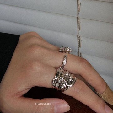 柴夫工作室/J111 原創自制小眾熔巖冷淡風設計感液態異形戒指