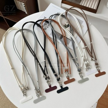 小羊皮手機斜挎掛繩 可調節可背防丟掛脖繩 長款揹帶掛件 斜背肩帶 黑白灰棕色小衆高級感防盜高端包包掛飾 手機掛繩