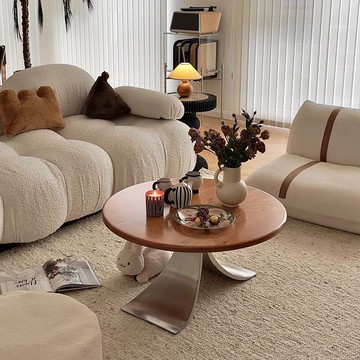 免運 附發票 超低價 工廠直銷 中古風實木圓形茶幾客廳家用圓形餐桌簡約現代設計師款小戶型矮桌 快速發貨