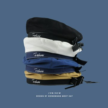 韓版復古港風海軍貝雷帽男女款時尚百搭洋氣畫家帽字母刺繡網紅風