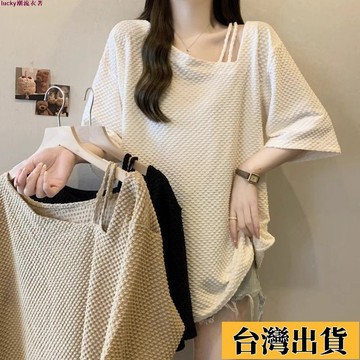 🌟新店優惠🌟大碼慵懶風小衆短袖T恤女2025夏季新款寬鬆顯瘦設計感不規則上衣