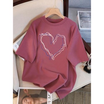 2025新款美式復古遮肚子港味chic上衣樹莓粉愛心正肩短袖t恤女夏