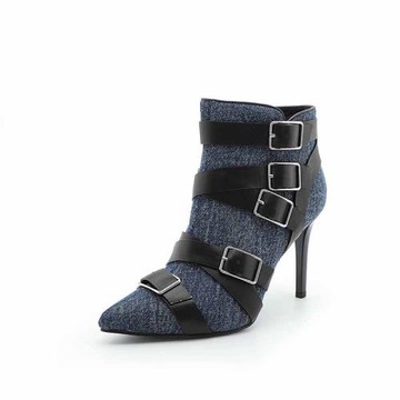 大小姐大碼女靴羊皮搭扣時尚尖頭細跟高跟短靴41-43碼  ZK2011028