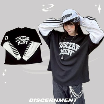 ☆LimeLight☆ DISCERNMENT DCM 線條 假兩件 斑駁 美式 拼接 長袖  DCM-L47