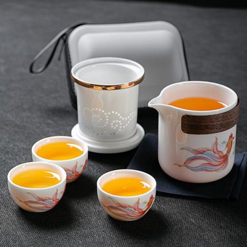 羊脂玉白瓷便攜式快客杯功夫旅行茶具套裝陶瓷泡茶壺茶杯高檔輕奢