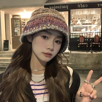 Theory among日系復古針織帽女秋冬保暖毛線帽美拉德水桶帽漁夫帽