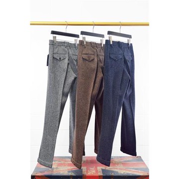 秋冬款加厚粗花毛呢褲歐美復古微寬松男T人字紋休閑直筒褲加大碼