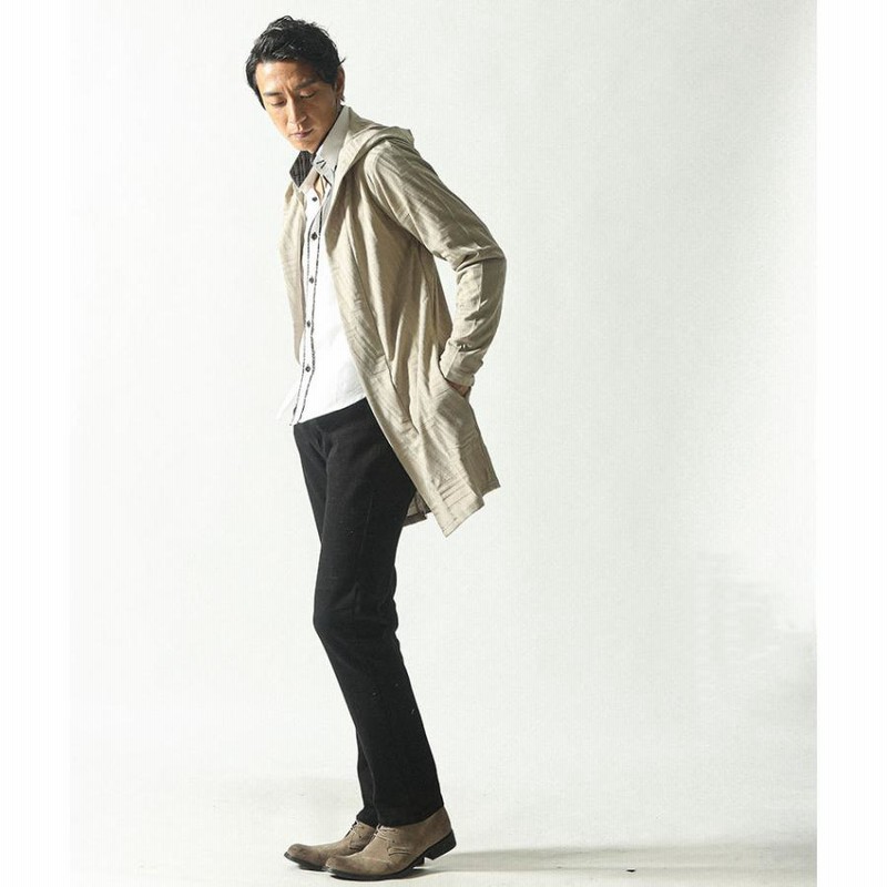 カーディガン メンズ ロングカーディガン 幾何学柄 フード付き