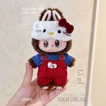 可愛kt貓眼罩揹帶褲套裝一二三代啦bubu衣服新品17cmla布布娃衣潮