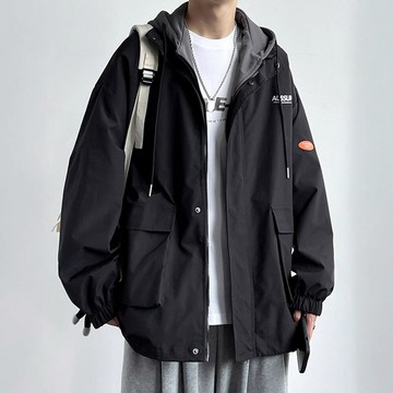 青少年假兩件休閑外套男士2025秋冬季港風工裝連帽夾克男新款褂子鑫弘-錦衣華服