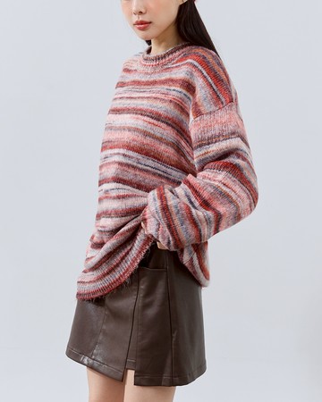 質感橫條配色針織寬版毛衣 兩色售