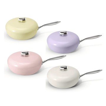 鵝卵石鑄鋁炒鍋32cm 附蓋 粉色