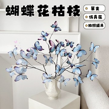 ⁺₊⋆生活大獅⋆₊⁺🌙 蝴蝶花枯枝 仿真花 蝴蝶假標本 創意造型花 假花 古典文藝風 拍照道具 室內玄關裝飾 背景牆佈置