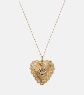 Ileana Makri 18kt gold necklace with diamonds and tsavorites