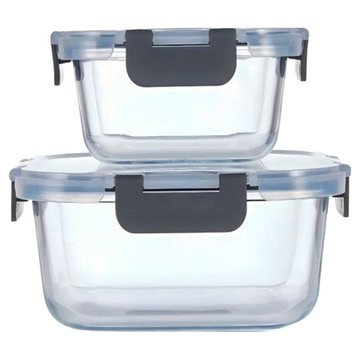 KinG CRYSTAL 正方形附蓋耐熱玻璃保鮮盒 800ml + 310ml  保鮮盒 2個  1組