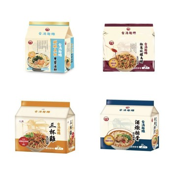 【台酒旗艦店】台酒麵攤四袋麵組(鮮蝦魚板+烏醋+酒燉+三杯)
