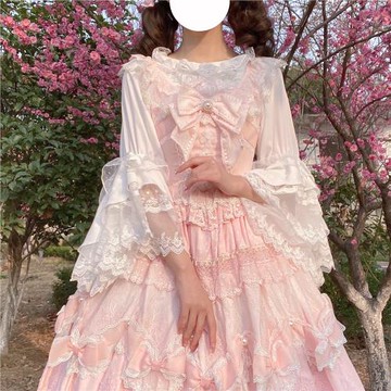 2023新款日系軟妹lolita洋裝雪紡姬袖內搭短款上衣女夏季打底衫