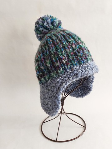 油畫風配色手工編織遮耳帽 / 毛線帽 紫色款