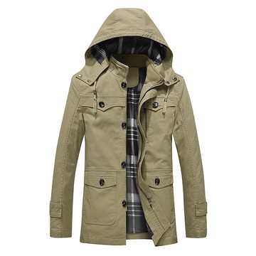 LARGE STORE 秋冬英倫素面連帽防風外套大衣 男生外套 連帽外套 防風外套 風衣外套(SBL1363)