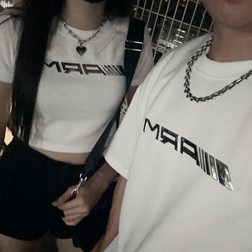 【SEMPLICITA】韓國 美式 立體 液態 金屬 燙字 短版 上衣 短T 情侶 寬版 短袖 短Tee