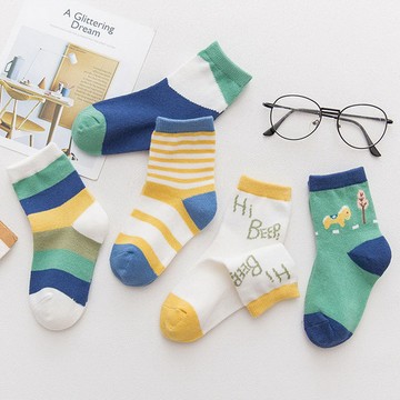 【優貝選】舒適學生童襪5入套組-綠色小馬