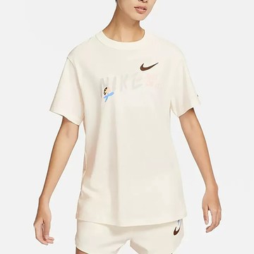 S.G NIKE W NSW TEE FJ7714-133 米白色 春日小花 文字 塗鴉 短T 女