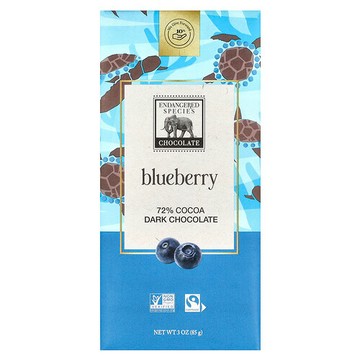 Endangered Species Chocolate, 甜美藍莓+黑巧克力，72% 可可，3 盎司（85 克）