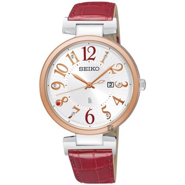 SEIKO 精工 LUKIA 動人時光限量太陽能女錶-白x紅/32mm V137-0CW0R(SUT336J1)
