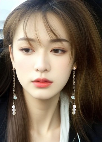 和田玉垂墜式14K金長耳環