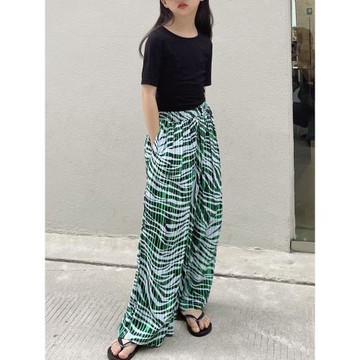 豆丁奇遇兒童韓版度假風夏裝綠色闊腿褲女童休閑褲子童裝中大童潮