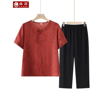 中老年人夏裝女純棉上衣奶奶短袖T恤老太太衣服媽媽夏季兩件套裝