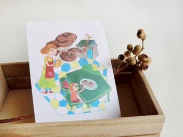 菇的故事-總是睡過頭的小孩 插畫明信片