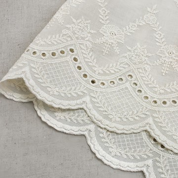 野花波浪棉質刺繡蕾絲 20 x 180 公分  1入  自然原色