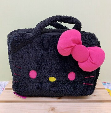 【震撼精品百貨】Hello Kitty 凱蒂貓 Sanrio HELLO KITTY手提袋/收納袋--黑毛桃蝴蝶結#10324 震撼日式精品百貨