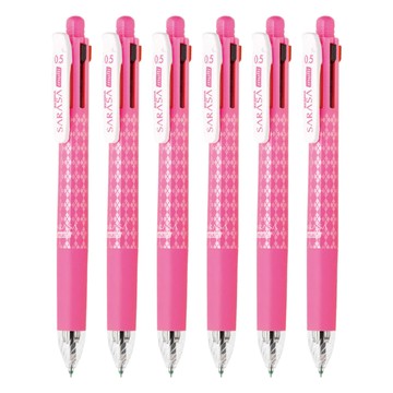 ZEBRA 斑馬牌 SARASA 4+1 多功能原子筆 J4SA11 黑/藍/紅/綠原子筆+自動鉛筆 (0.5mm) 耐水性墨水  粉色  6支