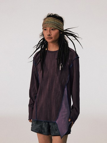 山野紫 / 洗水拼接長袖T恤