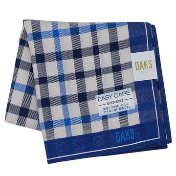 【DAKS】新款經典格紋藍色邊繡DAKS字樣帕領巾(藍色)