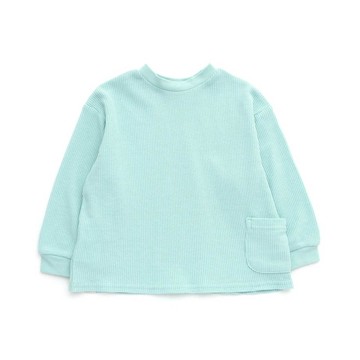 日本 BREEZE - 正反OK！華夫格長袖上衣-天藍