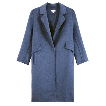 簡約單扣藍灰混羊毛大衣