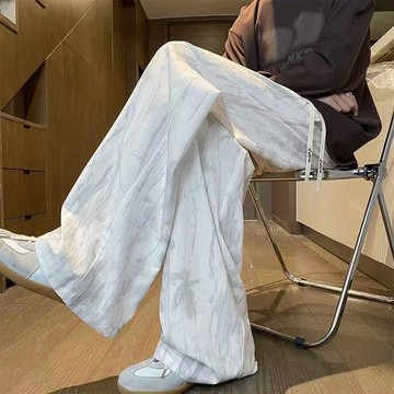 臺灣出貨🎊夏季超薄冰絲扎染速幹褲男女寬鬆直筒褲痞帥港風休閒長褲1/2件大減價🎁