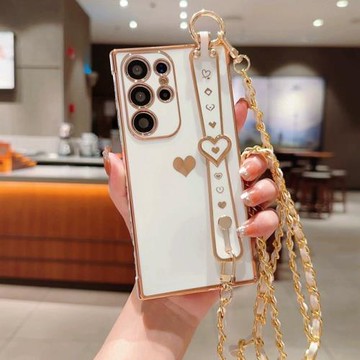 斜挎鏈條新款適用三星s25ultra手機殼23FE帶掛繩s22+plus腕帶支架21u手腕A54A53A56A26A55背帶S24u可背edge十