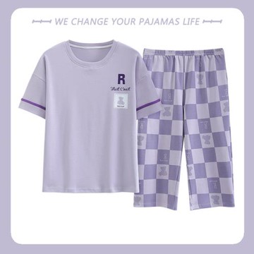 高級感短袖睡衣女夏季2025年新款七分褲家居服套裝純棉兩件套春秋